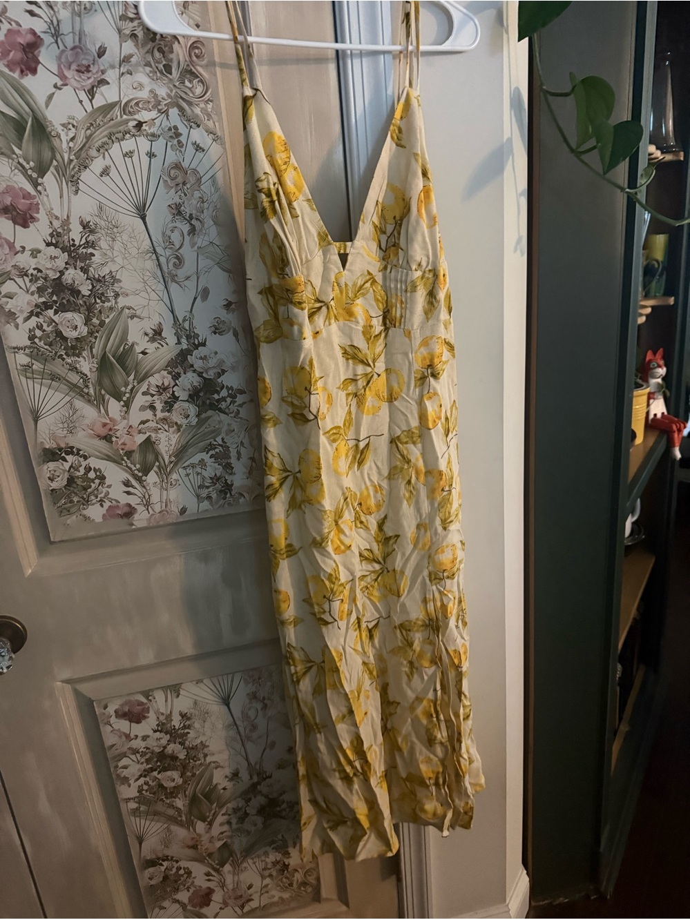 Urban Outfitters Cream Maxi Slip Dress with Yellow Floral Print